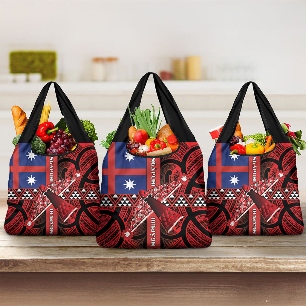 Aotearoa Iwi Ngapuhi Grocery Bag Tuhoronuku Kite United Tribes Flag Maori Pattern LT22 3-pack One Size Red - Polynesian Pride