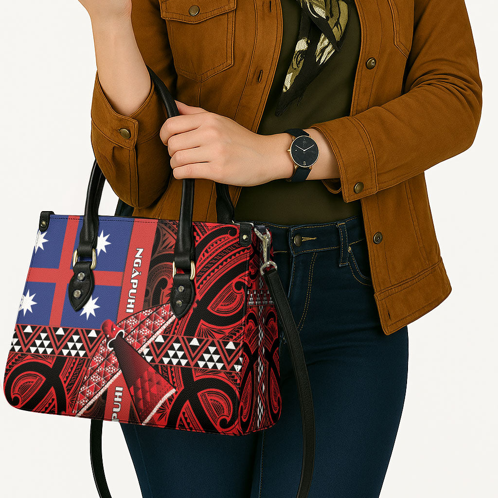 Aotearoa Iwi Ngapuhi Leather Bag Tuhoronuku Kite United Tribes Flag Maori Pattern LT22 - Polynesian Pride