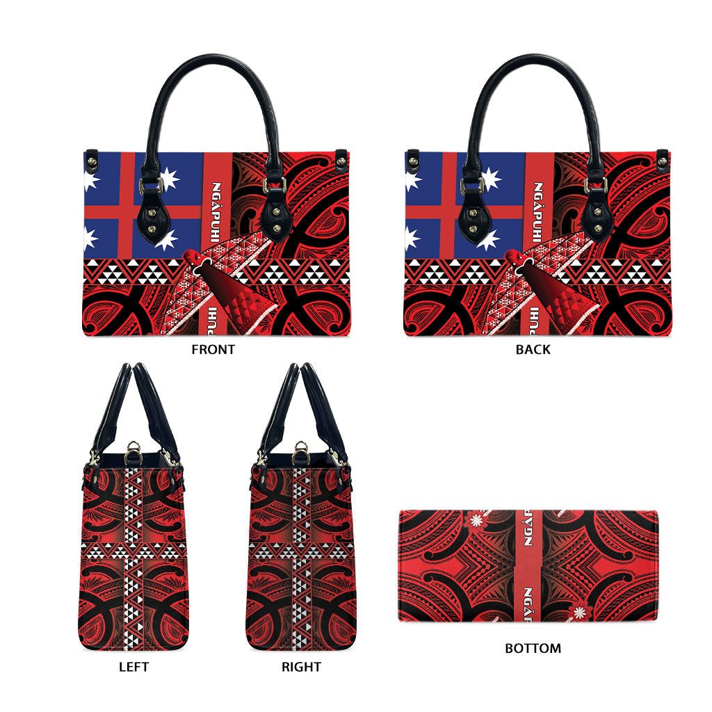 Aotearoa Iwi Ngapuhi Leather Bag Tuhoronuku Kite United Tribes Flag Maori Pattern LT22 - Polynesian Pride