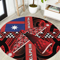 Aotearoa Iwi Ngapuhi Round Carpet Tuhoronuku Kite United Tribes Flag Maori Pattern LT22 Red - Polynesian Pride