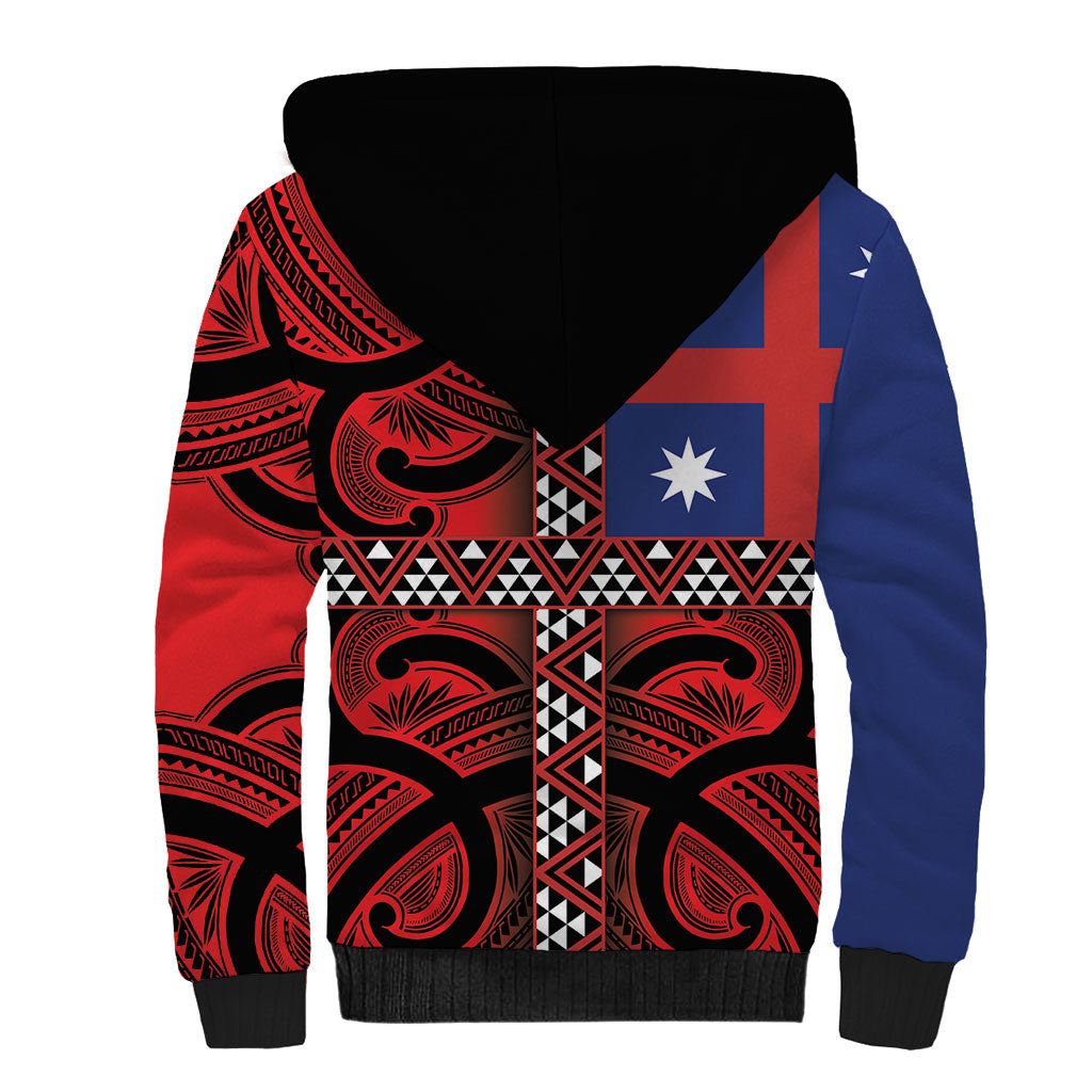 Aotearoa Iwi Ngapuhi Sherpa Hoodie Tuhoronuku Kite United Tribes Flag Maori Pattern LT22 - Polynesian Pride