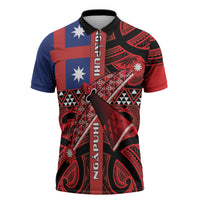 Aotearoa Iwi Ngapuhi Zipper Polo Shirt Tuhoronuku Kite United Tribes Flag Maori Pattern LT22 Red - Polynesian Pride