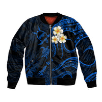 Personalised Niihau Hawaii Bomber Jacket Polynesian Tattoo and Pacific Plumeria Blue Vibe LT9 Unisex Blue - Polynesian Pride