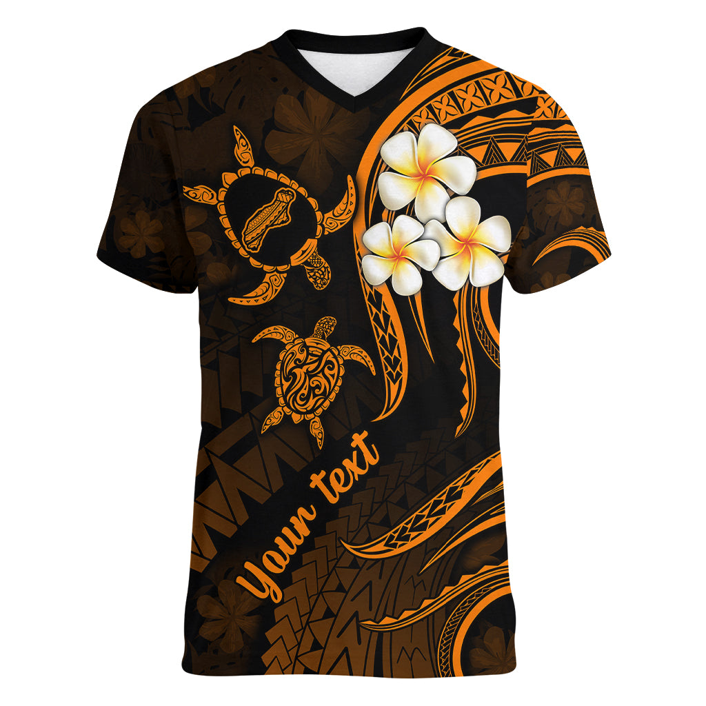 Personalised Niihau Hawaii Women V Neck T Shirt Polynesian Tattoo and Pacific Plumeria Gold Vibe LT9 Female Gold - Polynesian Pride
