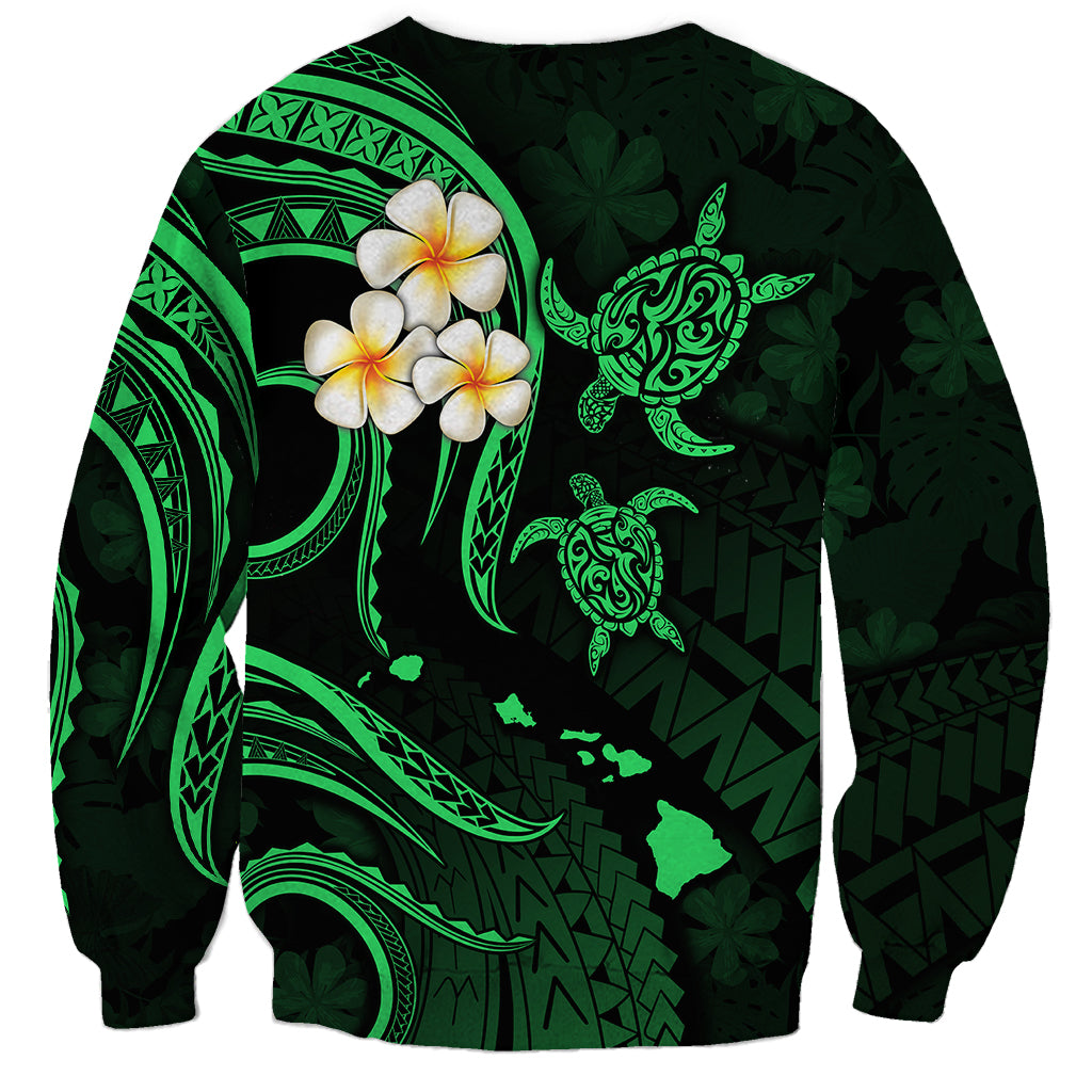 Personalised Niihau Hawaii Sweatshirt Polynesian Tattoo and Pacific Plumeria Green Vibe LT9 - Polynesian Pride