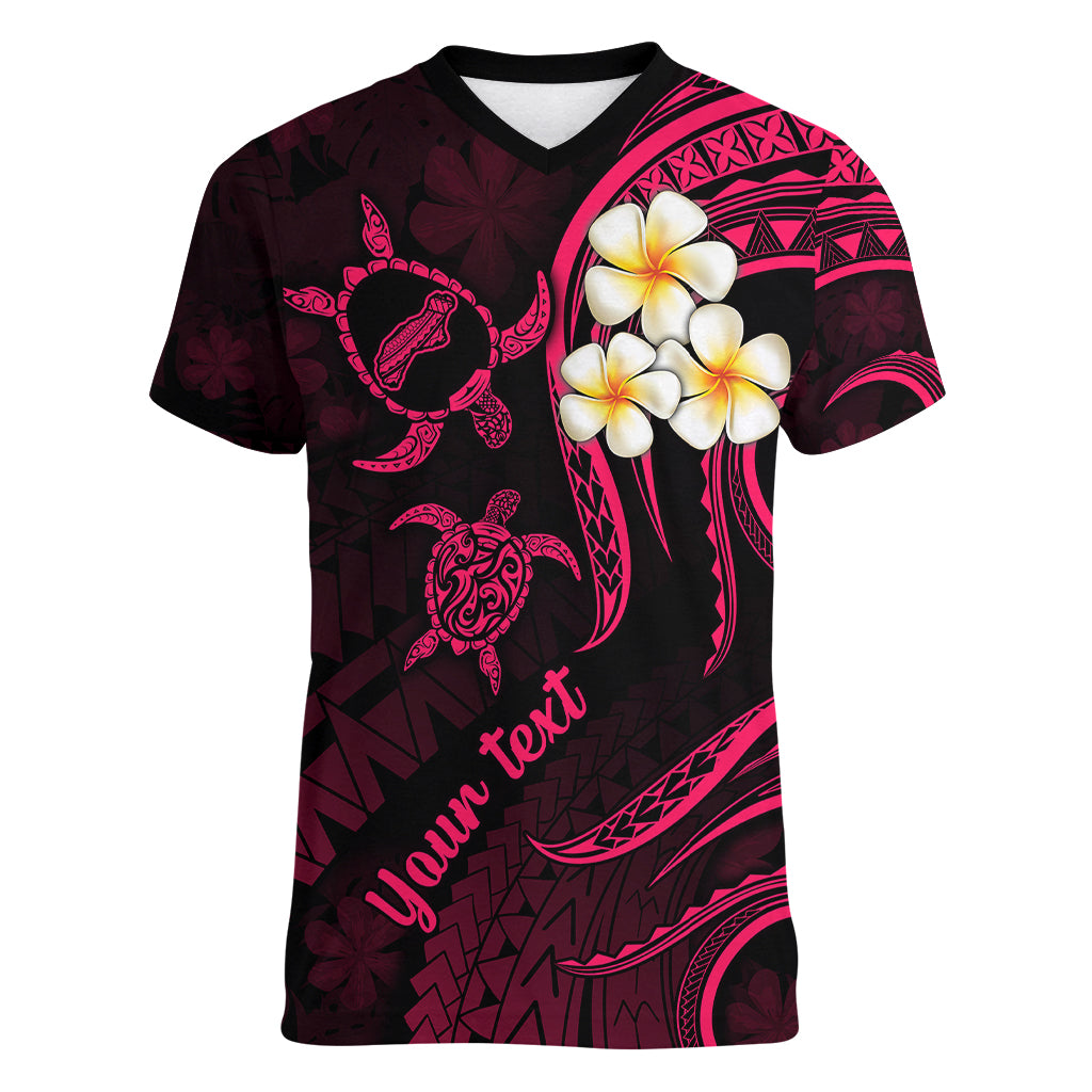 Personalised Niihau Hawaii Women V Neck T Shirt Polynesian Tattoo and Pacific Plumeria Pink Vibe LT9 Female Pink - Polynesian Pride