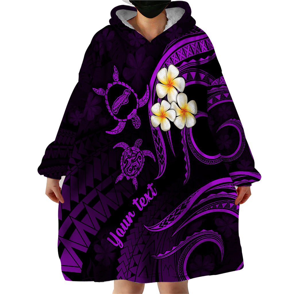 Personalised Niihau Hawaii Wearable Blanket Hoodie Polynesian Tattoo and Pacific Plumeria Purple Vibe LT9 - Polynesian Pride