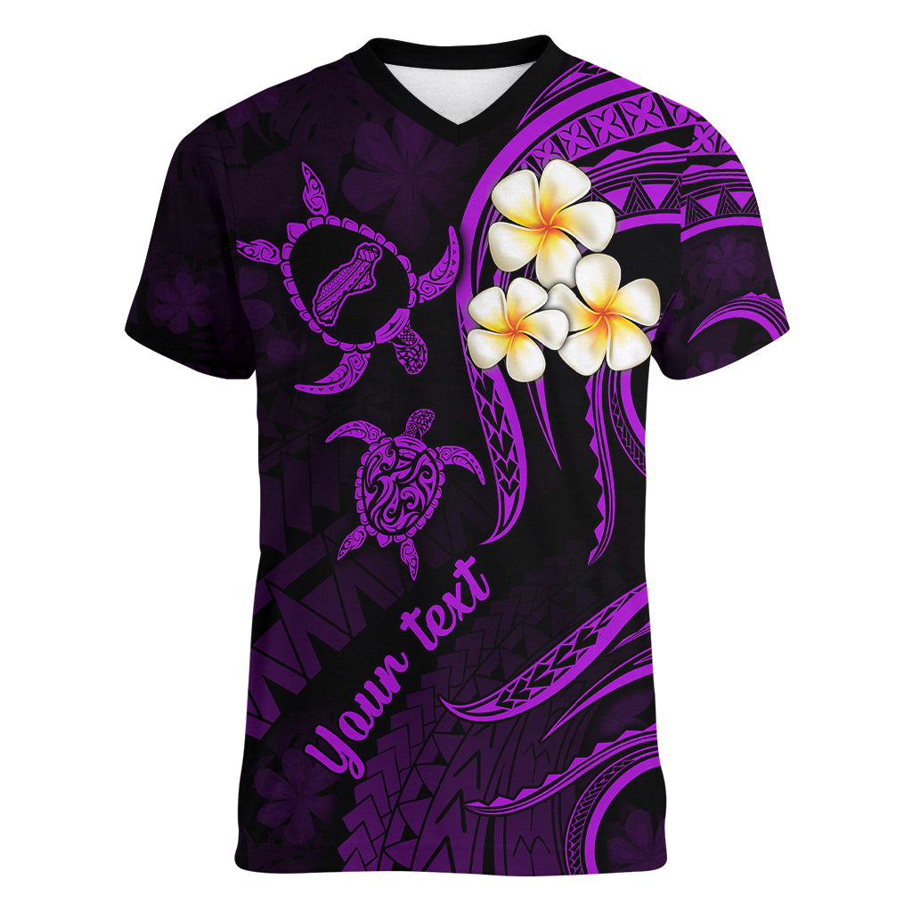 Personalised Niihau Hawaii Women V Neck T Shirt Polynesian Tattoo and Pacific Plumeria Purple Vibe LT9 Female Purple - Polynesian Pride