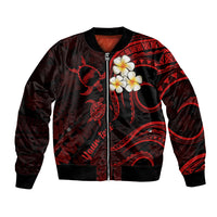 Personalised Niihau Hawaii Bomber Jacket Polynesian Tattoo and Pacific Plumeria Red Vibe LT9 Unisex Red - Polynesian Pride