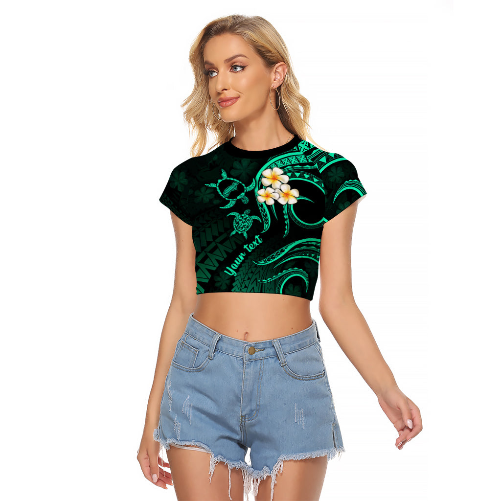 Personalised Niihau Hawaii Raglan Cropped T Shirt Polynesian Tattoo and Pacific Plumeria Turquoise Vibe LT9 Female Turquoise - Polynesian Pride