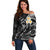 Personalised Niihau Hawaii Off Shoulder Sweater Polynesian Tattoo and Pacific Plumeria White Vibe LT9 Women White - Polynesian Pride