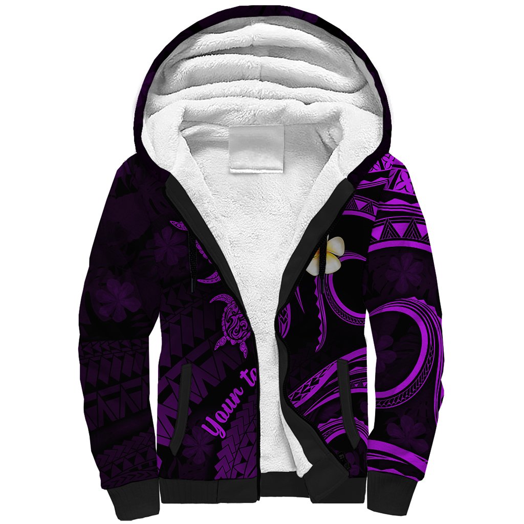 Personalised Molokai Hawaii Sherpa Hoodie Polynesian Tattoo and Pacific Plumeria Purple Vibe LT9 Unisex Purple - Polynesian Pride