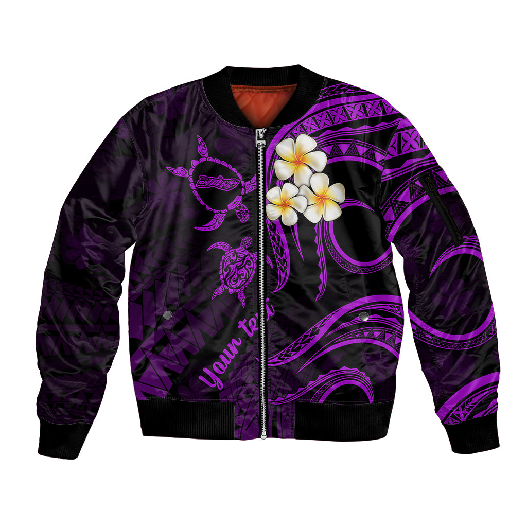 Personalised Molokai Hawaii Sleeve Zip Bomber Jacket Polynesian Tattoo and Pacific Plumeria Purple Vibe LT9 Unisex Purple - Polynesian Pride