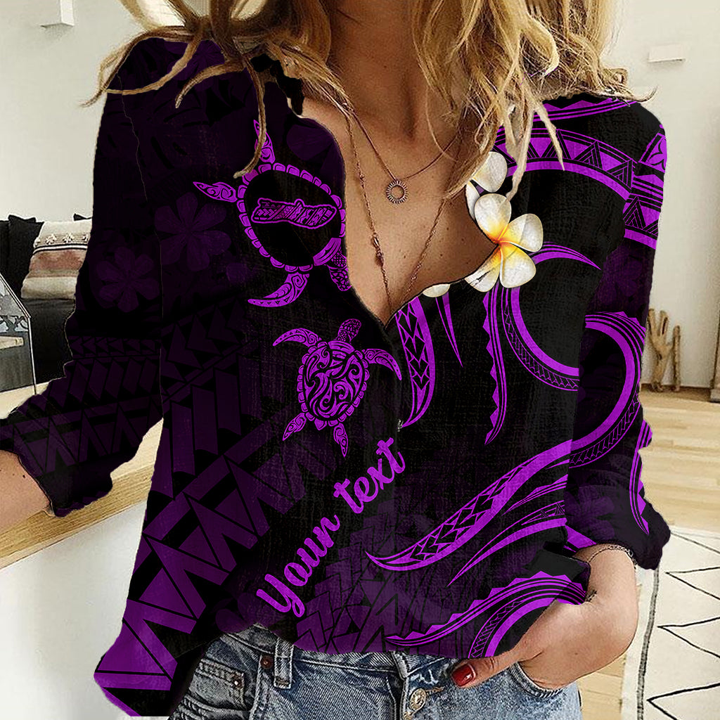 Personalised Molokai Hawaii Women Casual Shirt Polynesian Tattoo and Pacific Plumeria Purple Vibe LT9 Female Purple - Polynesian Pride