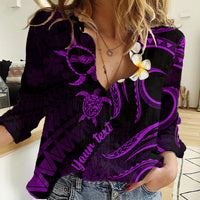 Personalised Molokai Hawaii Women Casual Shirt Polynesian Tattoo and Pacific Plumeria Purple Vibe LT9 Female Purple - Polynesian Pride