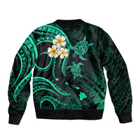 Personalised Molokai Hawaii Bomber Jacket Polynesian Tattoo and Pacific Plumeria Turquoise Vibe LT9 - Polynesian Pride