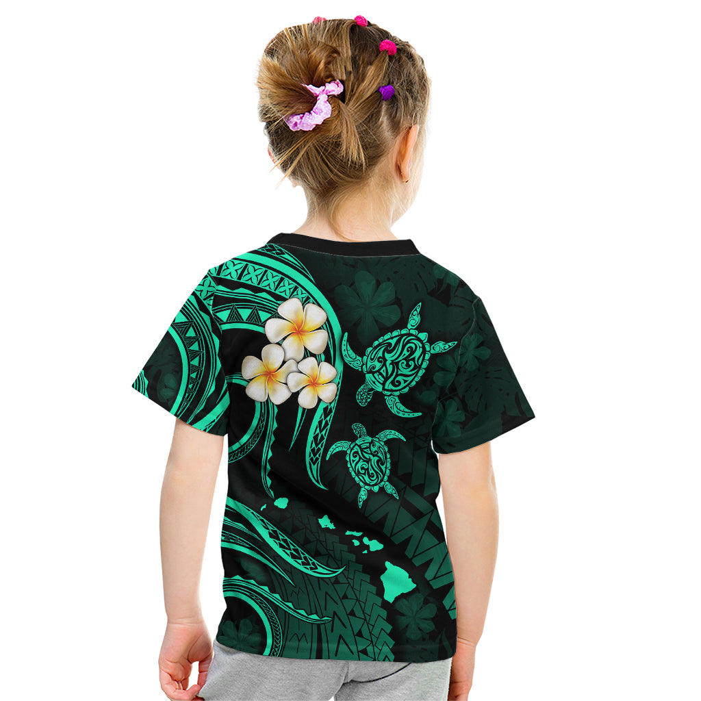 Personalised Molokai Hawaii Kid T Shirt Polynesian Tattoo and Pacific Plumeria Turquoise Vibe LT9 - Polynesian Pride