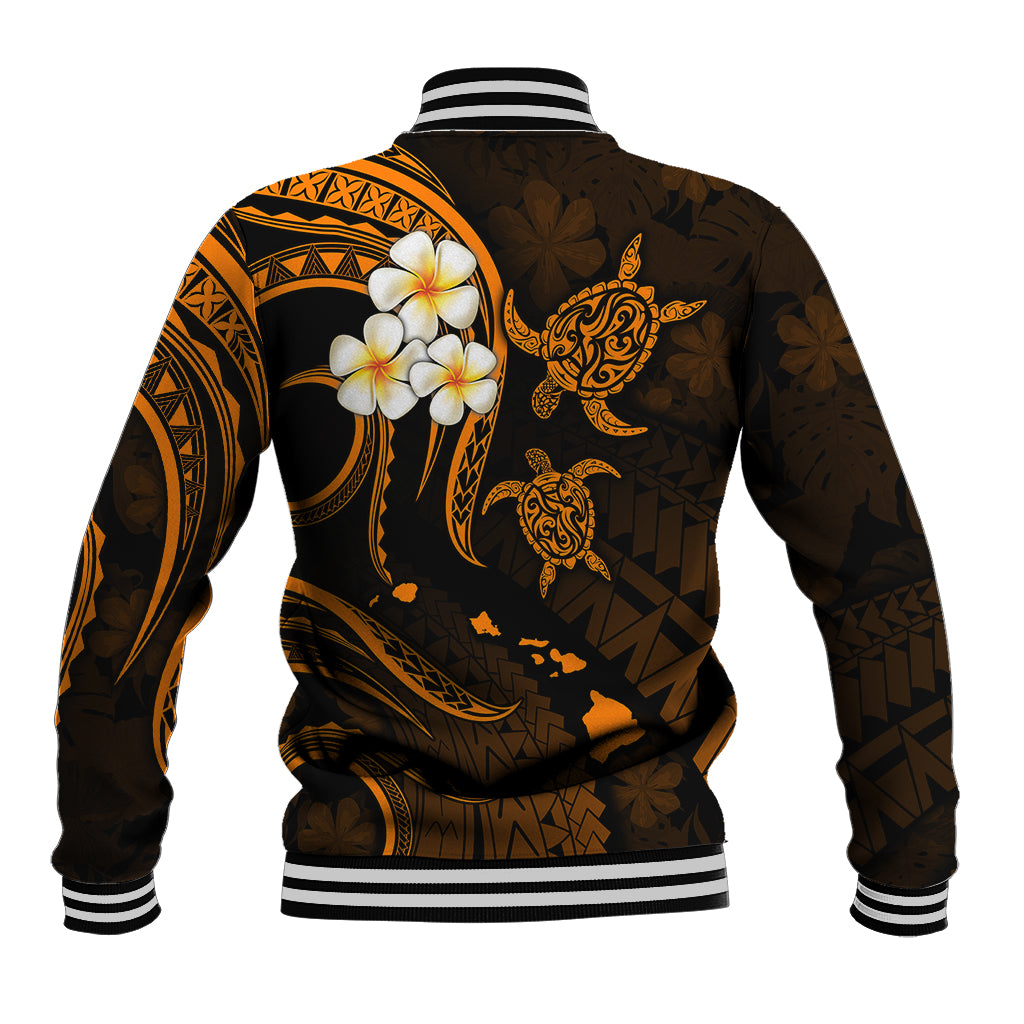 Personalised Lanai Hawaii Baseball Jacket Polynesian Tattoo and Pacific Plumeria Gold Vibe LT9 - Polynesian Pride