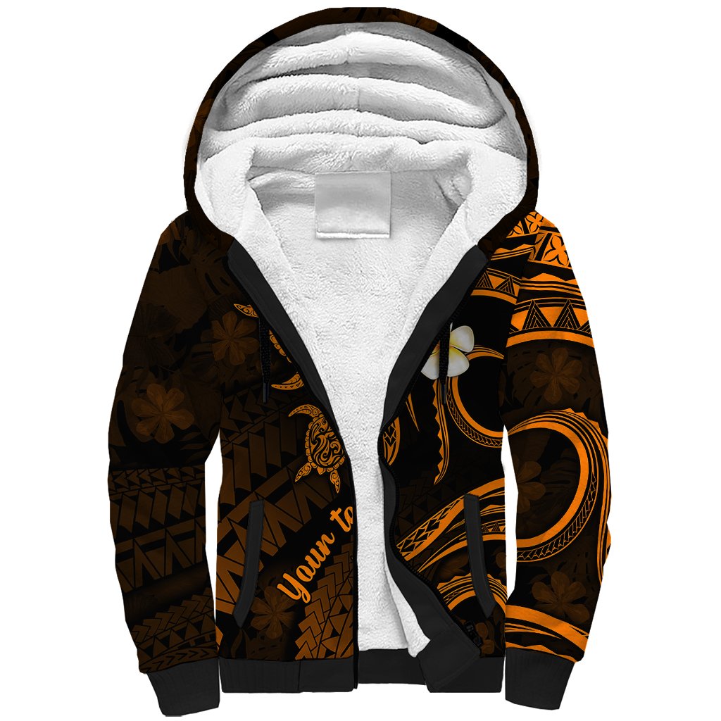 Personalised Lanai Hawaii Sherpa Hoodie Polynesian Tattoo and Pacific Plumeria Gold Vibe LT9 Unisex Gold - Polynesian Pride
