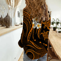 Personalised Lanai Hawaii Women Casual Shirt Polynesian Tattoo and Pacific Plumeria Gold Vibe LT9 - Polynesian Pride