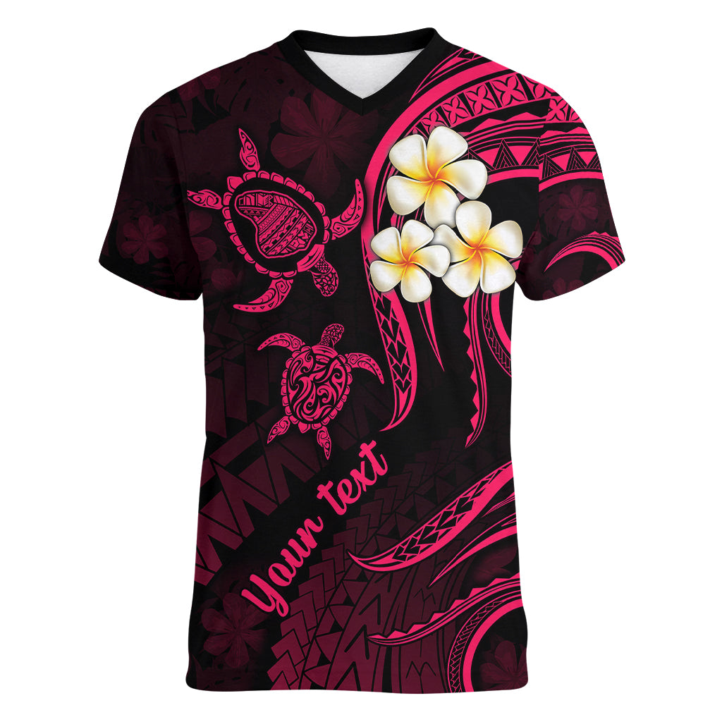 Personalised Lanai Hawaii Women V Neck T Shirt Polynesian Tattoo and Pacific Plumeria Pink Vibe LT9 Female Pink - Polynesian Pride