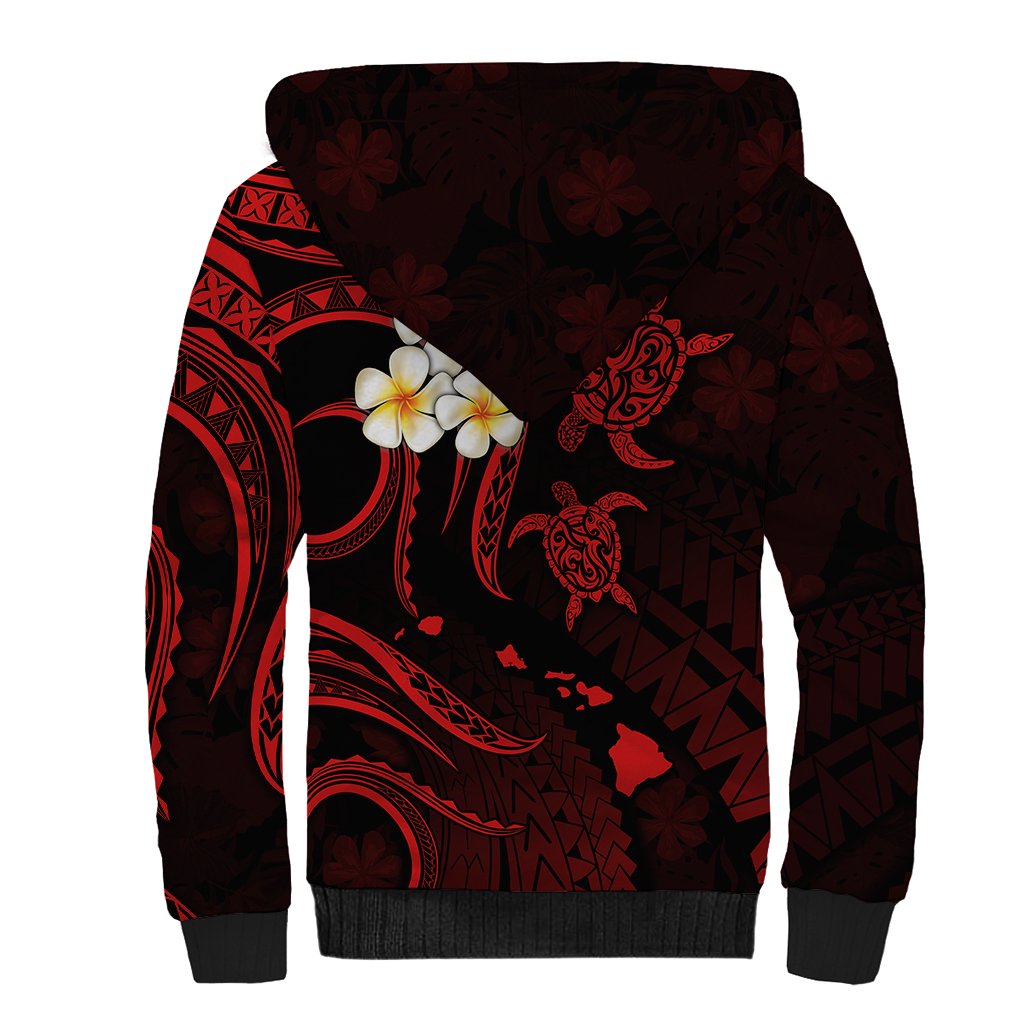 Personalised Lanai Hawaii Sherpa Hoodie Polynesian Tattoo and Pacific Plumeria Red Vibe LT9 - Polynesian Pride
