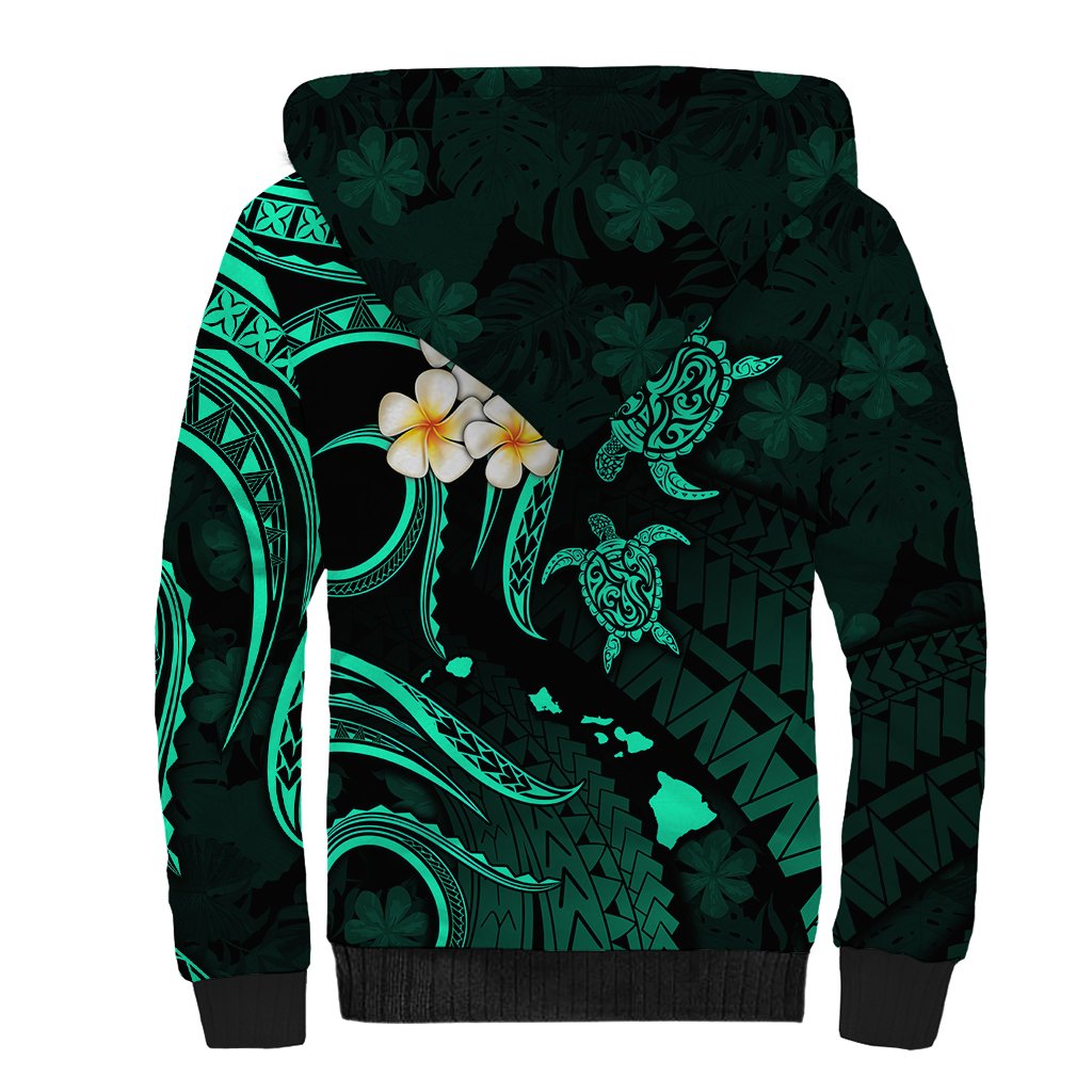 Personalised Lanai Hawaii Sherpa Hoodie Polynesian Tattoo and Pacific Plumeria Turquoise Vibe LT9 - Polynesian Pride
