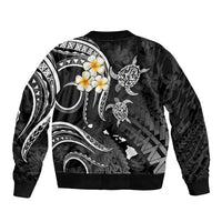 Personalised Lanai Hawaii Sleeve Zip Bomber Jacket Polynesian Tattoo and Pacific Plumeria White Vibe LT9 - Polynesian Pride