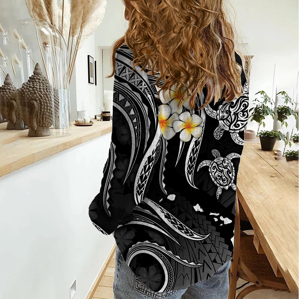 Personalised Lanai Hawaii Women Casual Shirt Polynesian Tattoo and Pacific Plumeria White Vibe LT9 - Polynesian Pride