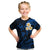 Personalised Kauai Hawaii Kid T Shirt Polynesian Tattoo and Pacific Plumeria Blue Vibe LT9 Blue - Polynesian Pride