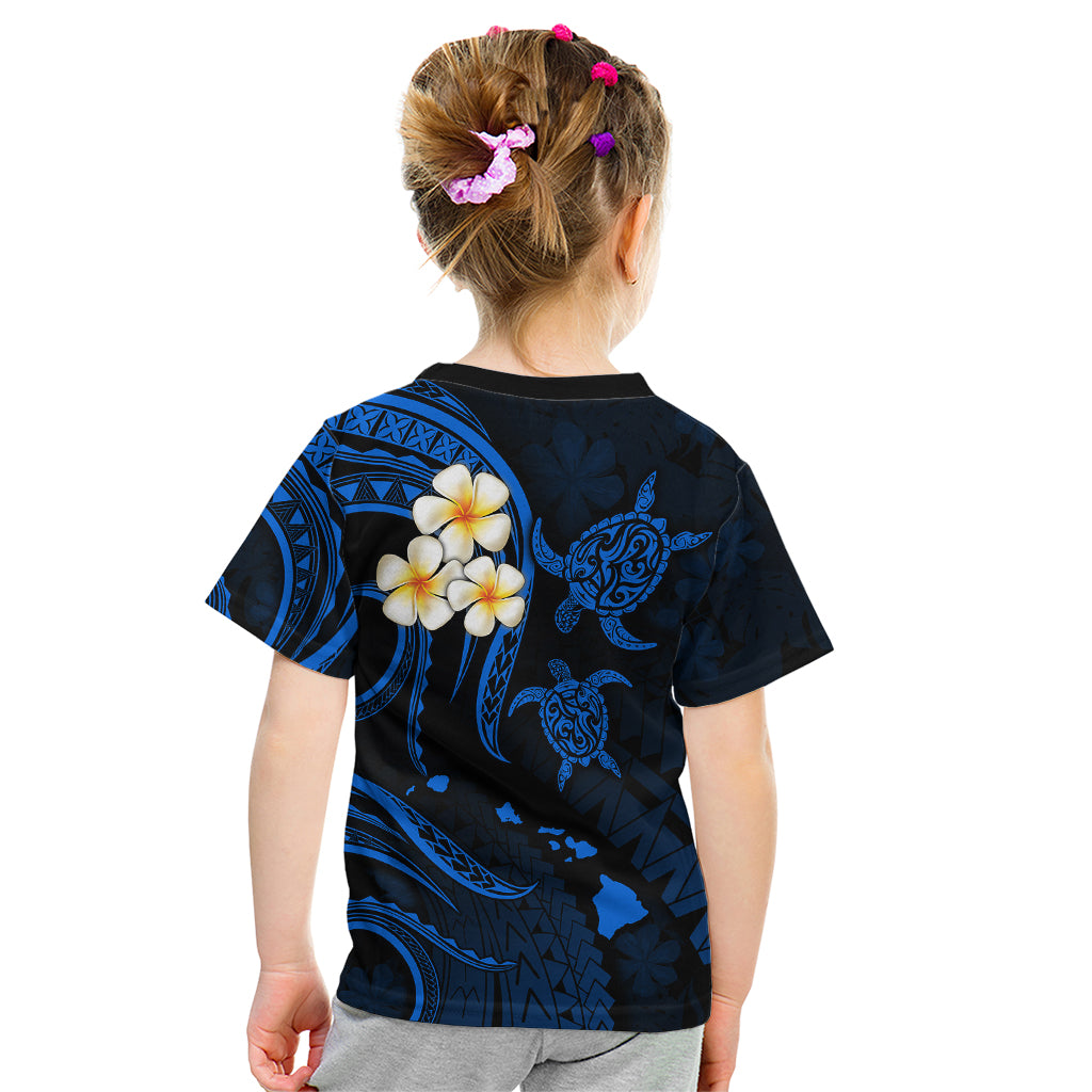 Personalised Kauai Hawaii Kid T Shirt Polynesian Tattoo and Pacific Plumeria Blue Vibe LT9 - Polynesian Pride