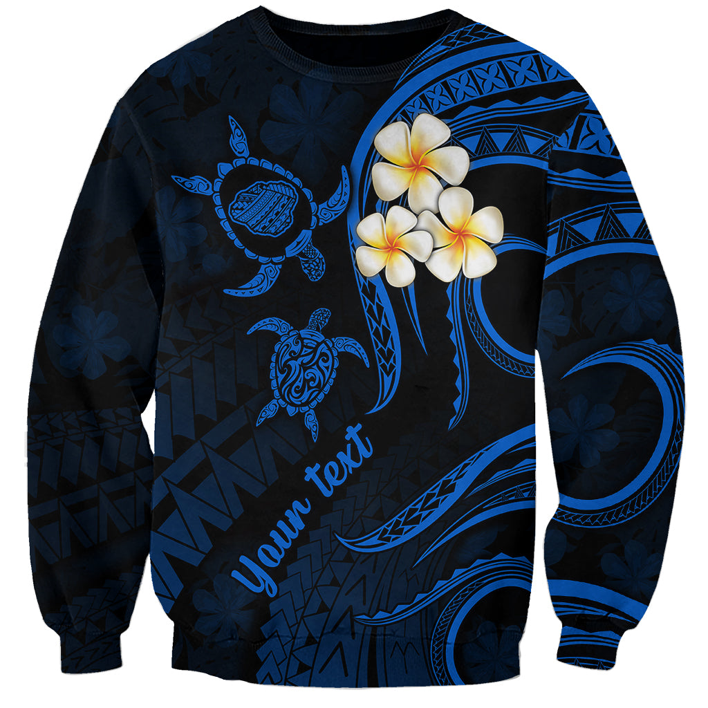 Personalised Kauai Hawaii Sweatshirt Polynesian Tattoo and Pacific Plumeria Blue Vibe LT9 Unisex Blue - Polynesian Pride