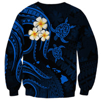 Personalised Kauai Hawaii Sweatshirt Polynesian Tattoo and Pacific Plumeria Blue Vibe LT9 - Polynesian Pride