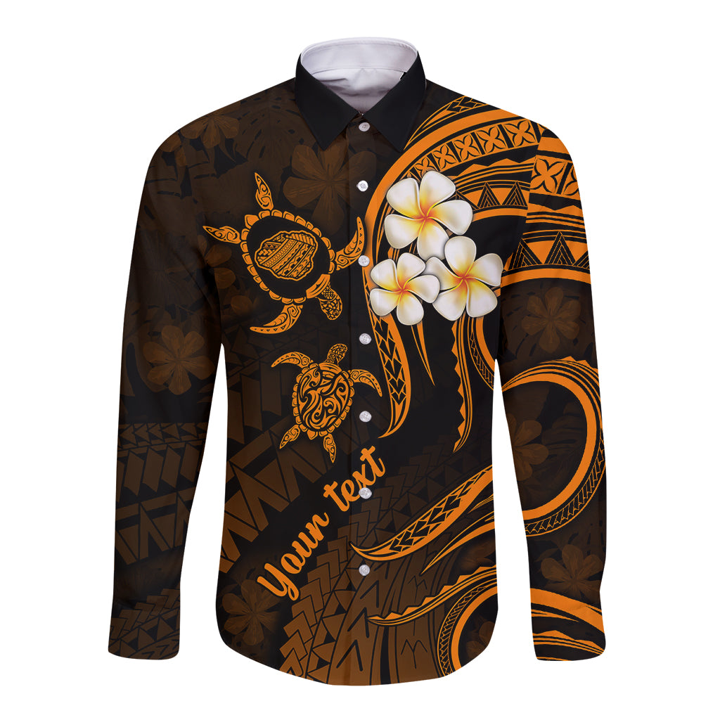 Personalised Kauai Hawaii Long Sleeve Button Shirt Polynesian Tattoo and Pacific Plumeria Gold Vibe LT9 Unisex Gold - Polynesian Pride