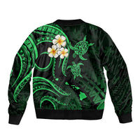 Personalised Kauai Hawaii Bomber Jacket Polynesian Tattoo and Pacific Plumeria Green Vibe LT9 - Polynesian Pride
