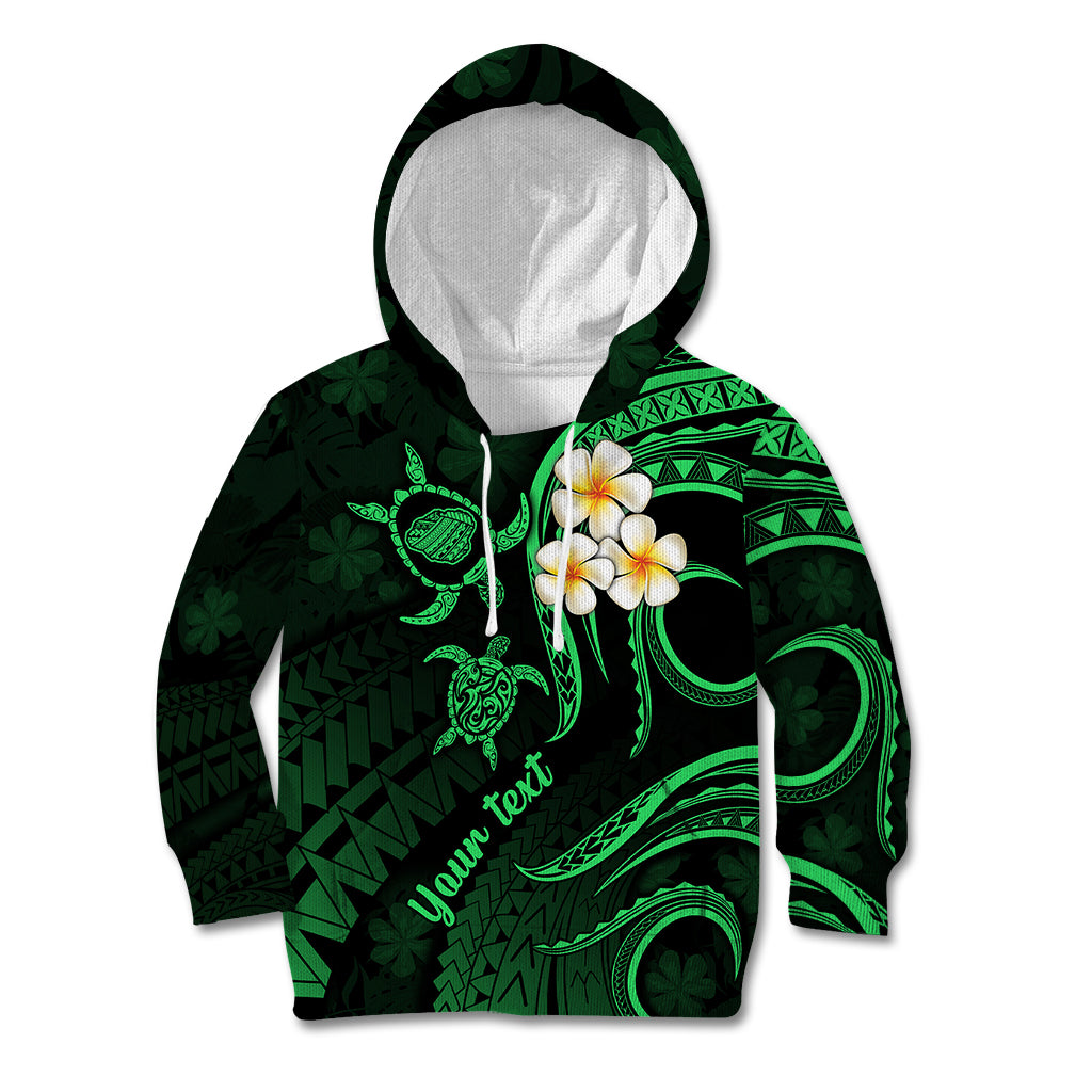 Personalised Kauai Hawaii Kid Hoodie Polynesian Tattoo and Pacific Plumeria Green Vibe LT9 Hoodie Green - Polynesian Pride