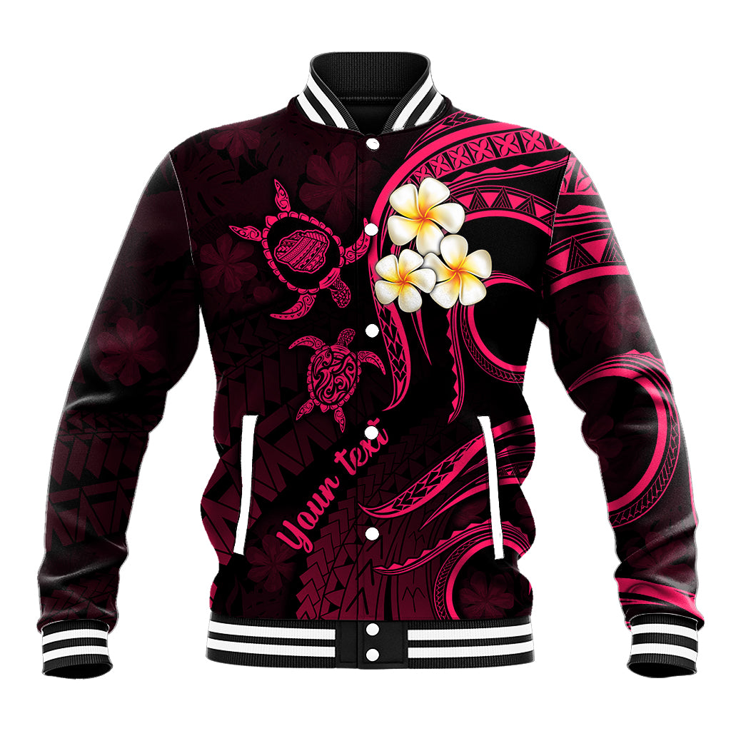 Personalised Kauai Hawaii Baseball Jacket Polynesian Tattoo and Pacific Plumeria Pink Vibe LT9 Unisex Pink - Polynesian Pride