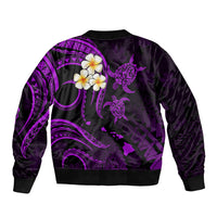Personalised Kauai Hawaii Bomber Jacket Polynesian Tattoo and Pacific Plumeria Purple Vibe LT9 - Polynesian Pride