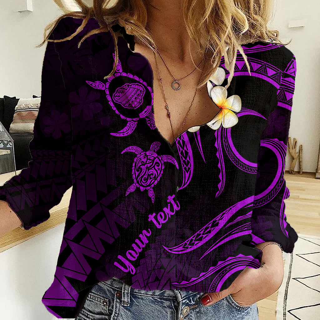 Personalised Kauai Hawaii Women Casual Shirt Polynesian Tattoo and Pacific Plumeria Purple Vibe LT9 Female Purple - Polynesian Pride