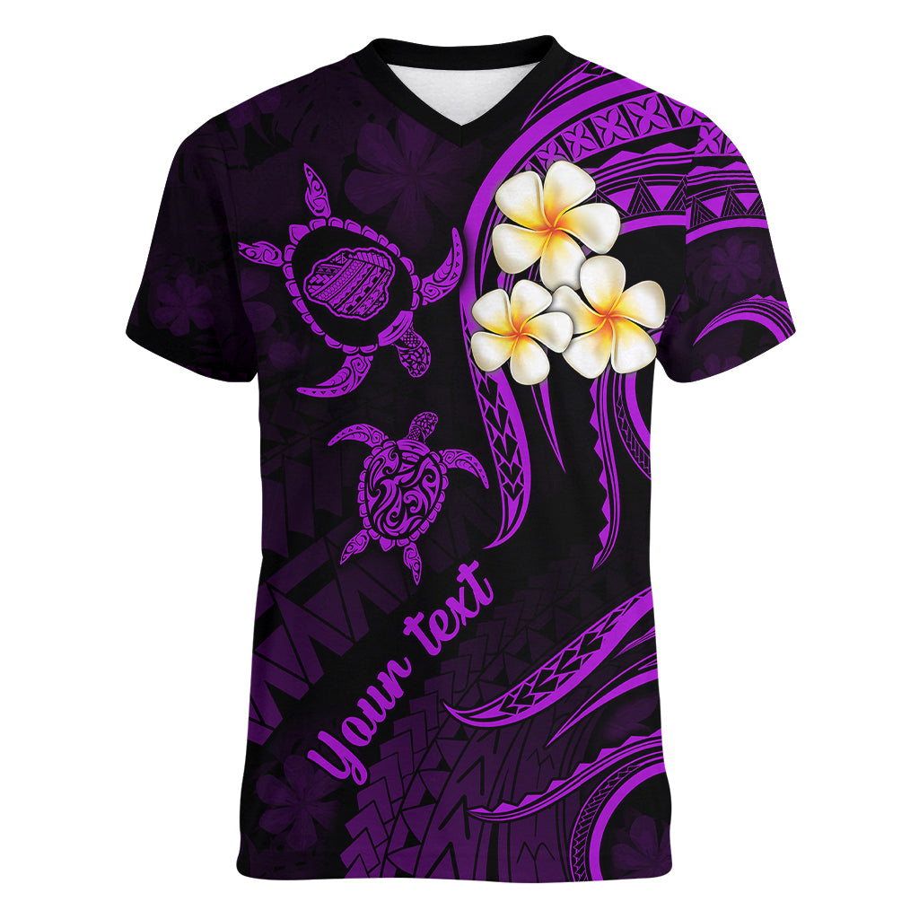 Personalised Kauai Hawaii Women V Neck T Shirt Polynesian Tattoo and Pacific Plumeria Purple Vibe LT9 Female Purple - Polynesian Pride