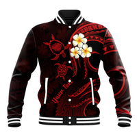 Personalised Kauai Hawaii Baseball Jacket Polynesian Tattoo and Pacific Plumeria Red Vibe LT9 Unisex Red - Polynesian Pride