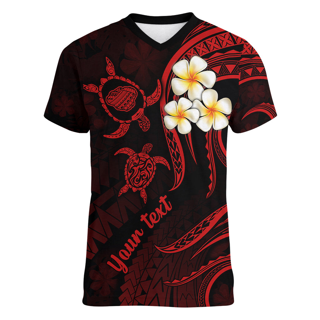 Personalised Kauai Hawaii Women V Neck T Shirt Polynesian Tattoo and Pacific Plumeria Red Vibe LT9 Female Red - Polynesian Pride