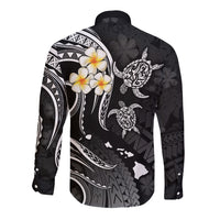 Personalised Kauai Hawaii Long Sleeve Button Shirt Polynesian Tattoo and Pacific Plumeria White Vibe LT9 - Polynesian Pride