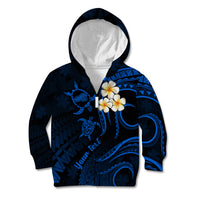 Personalised Kahoolawe Hawaii Kid Hoodie Polynesian Tattoo and Pacific Plumeria Blue Vibe LT9 Zip Hoodie Blue - Polynesian Pride