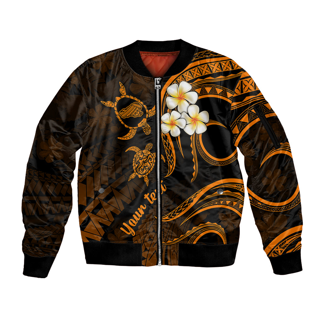Personalised Kahoolawe Hawaii Sleeve Zip Bomber Jacket Polynesian Tattoo and Pacific Plumeria Gold Vibe LT9 Unisex Gold - Polynesian Pride