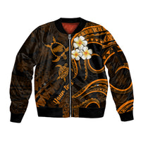 Personalised Kahoolawe Hawaii Sleeve Zip Bomber Jacket Polynesian Tattoo and Pacific Plumeria Gold Vibe LT9 Unisex Gold - Polynesian Pride