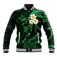 Personalised Kahoolawe Hawaii Baseball Jacket Polynesian Tattoo and Pacific Plumeria Green Vibe LT9 Unisex Green - Polynesian Pride