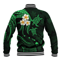 Personalised Kahoolawe Hawaii Baseball Jacket Polynesian Tattoo and Pacific Plumeria Green Vibe LT9 - Polynesian Pride