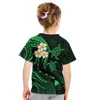 Personalised Kahoolawe Hawaii Kid T Shirt Polynesian Tattoo and Pacific Plumeria Green Vibe LT9 - Polynesian Pride