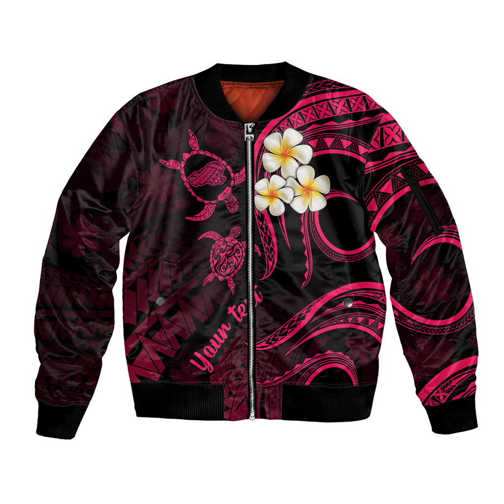 Personalised Kahoolawe Hawaii Sleeve Zip Bomber Jacket Polynesian Tattoo and Pacific Plumeria Pink Vibe LT9 Unisex Pink - Polynesian Pride
